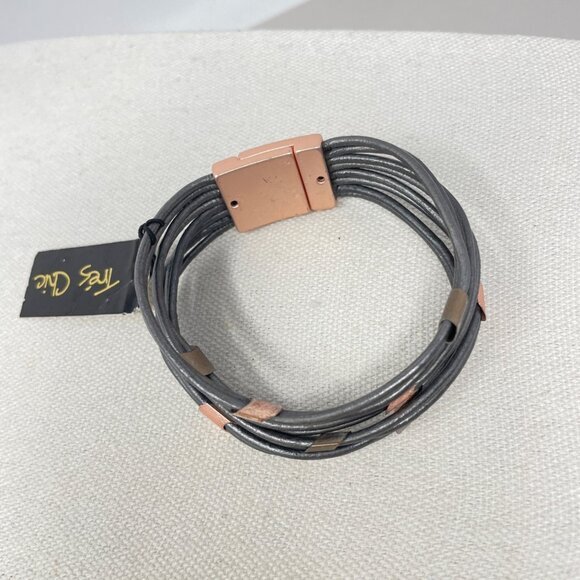 Leather‎ & Copper Bracelet Multi-Strand Charcoal Gray Magnetic Closure Tres Chic - Picture 2 of 7